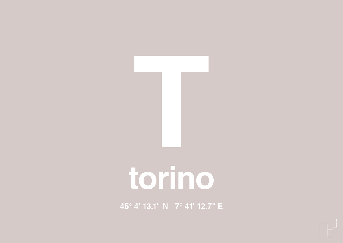 plakat: byplakat torino med koordinater - broken beige-Byer-A1two3