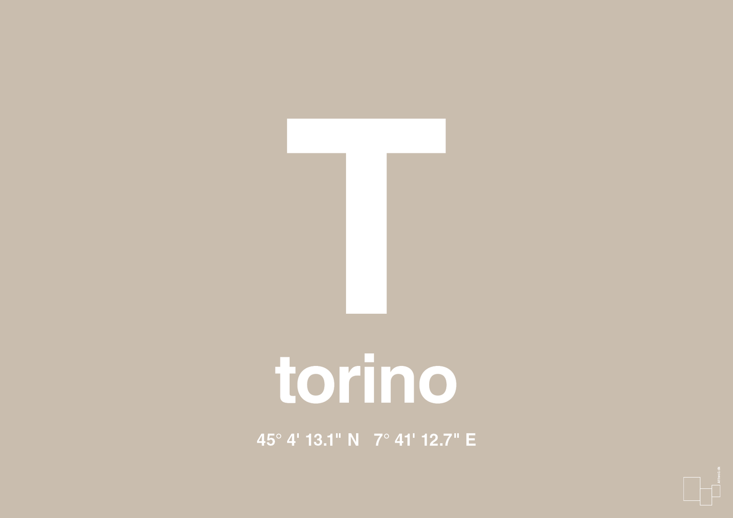 plakat: byplakat torino med koordinater - creamy mushroom-Byer-A1two3