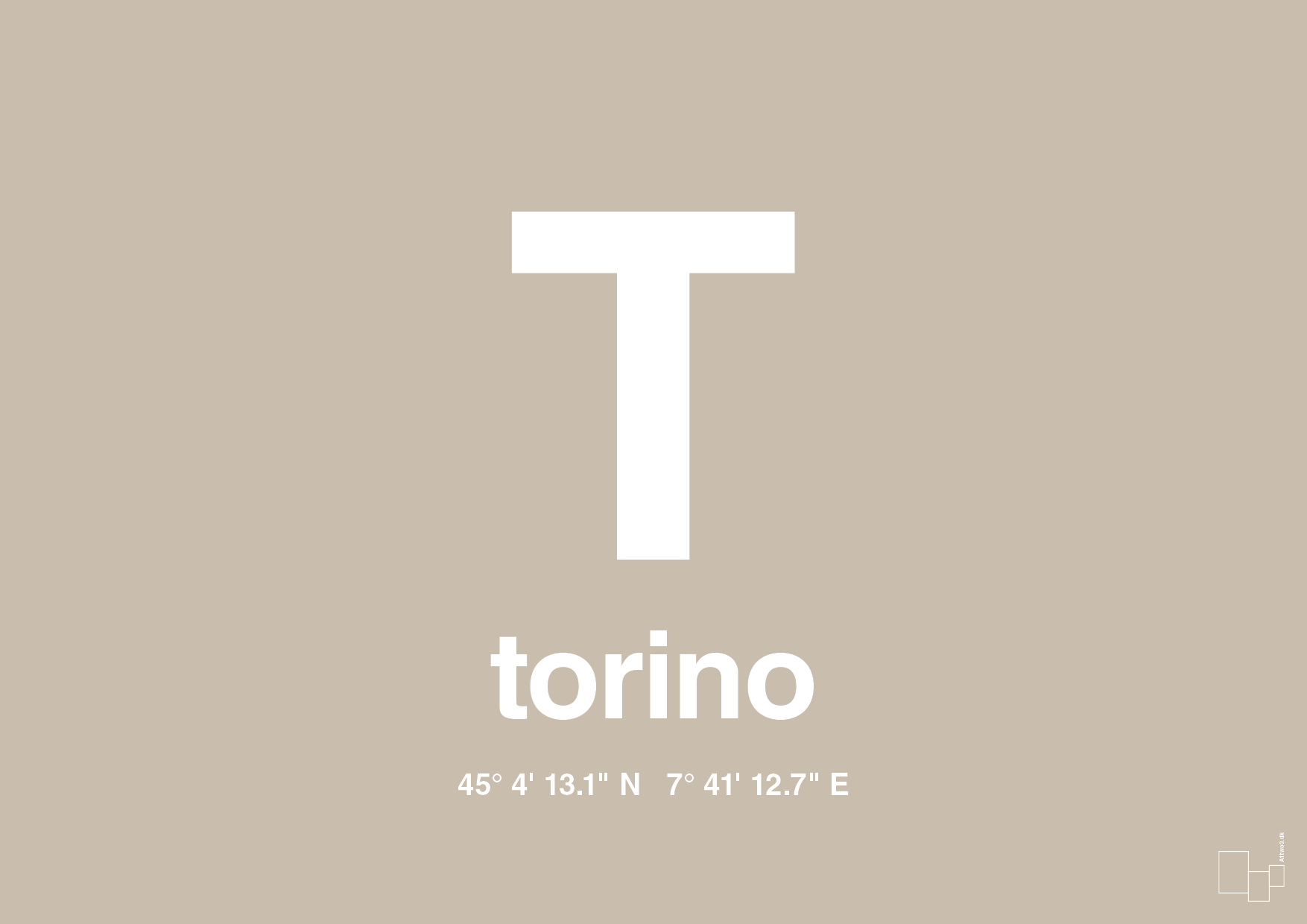 plakat: byplakat torino med koordinater - creamy mushroom-Byer-A1two3