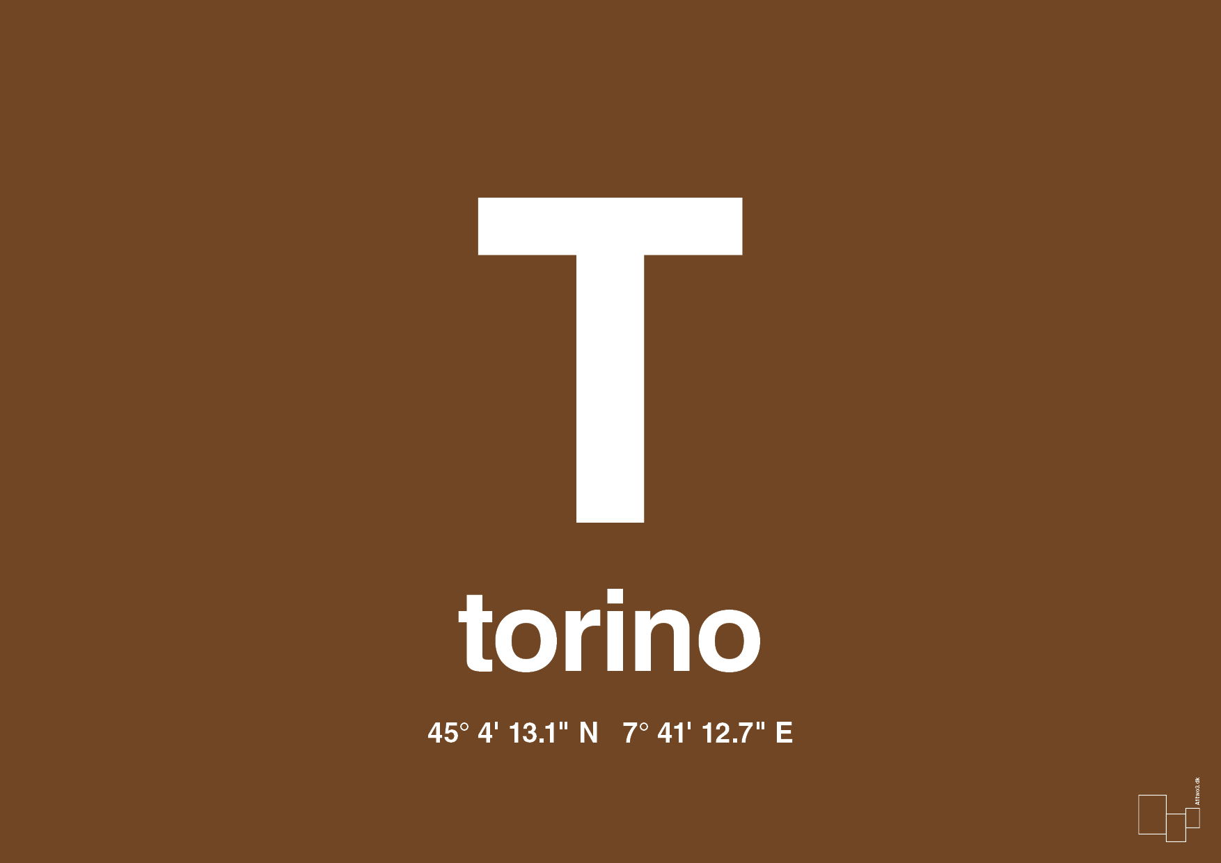 plakat: byplakat torino med koordinater - dark brown-Byer-A1two3