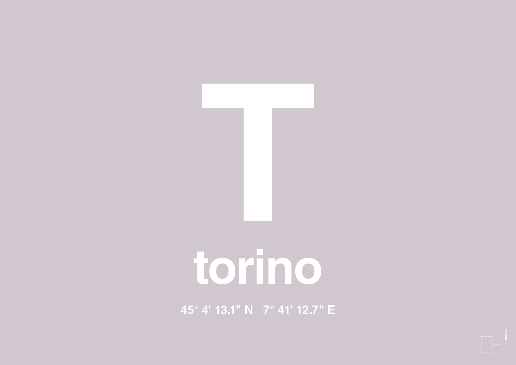 plakat: byplakat torino med koordinater - dusty lilac-Byer-A1two3