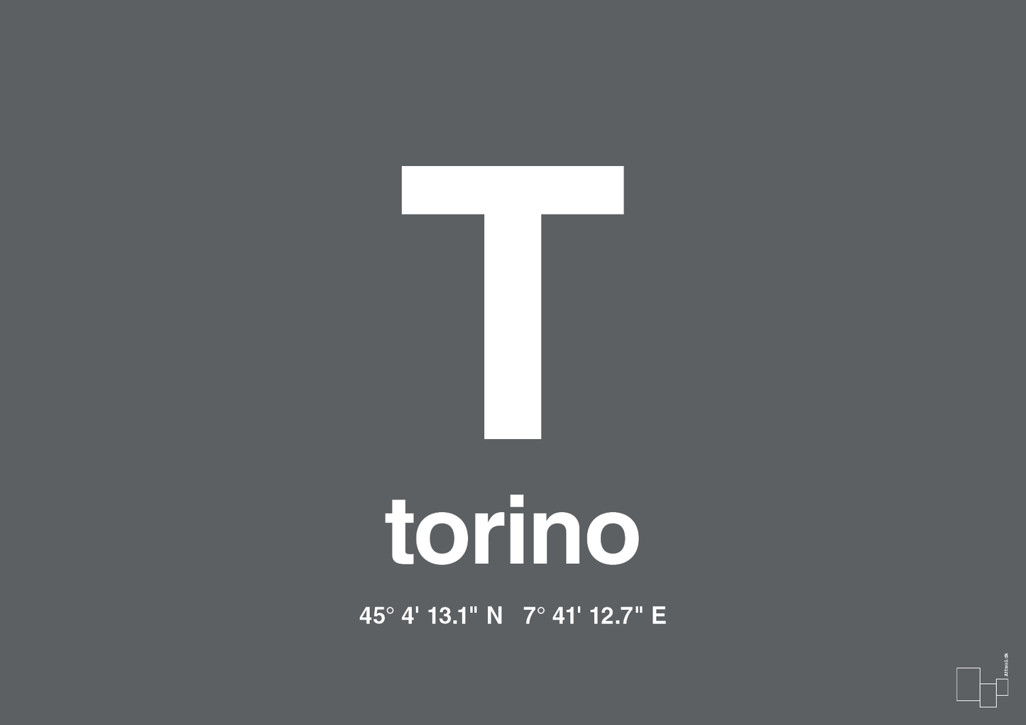 plakat: byplakat torino med koordinater - graphic charcoal-Byer-A1two3