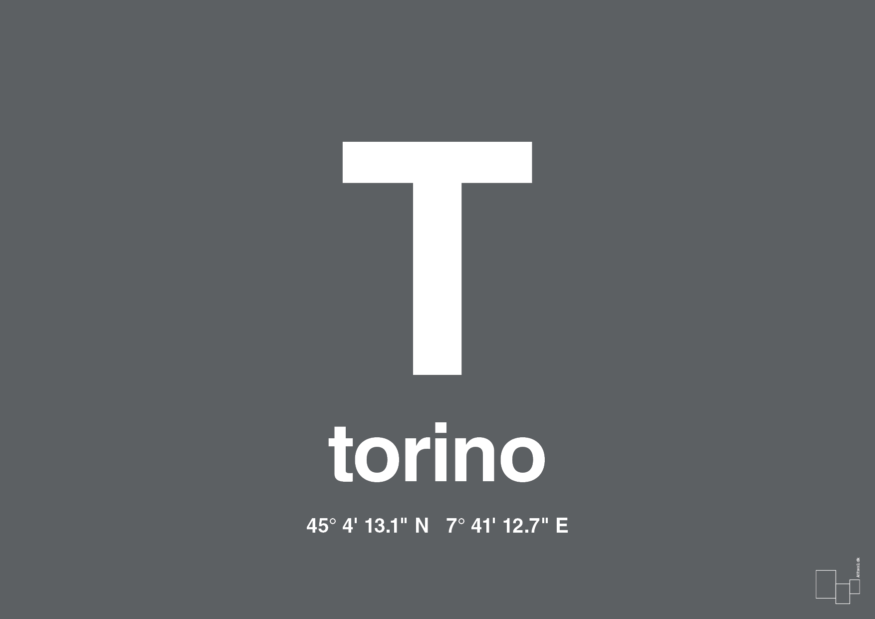 plakat: byplakat torino med koordinater - graphic charcoal-Byer-A1two3