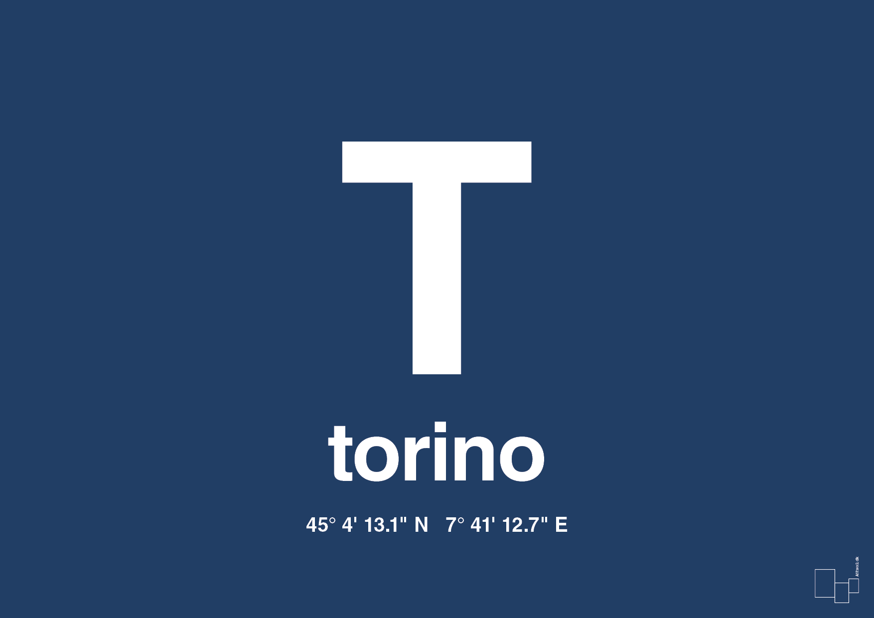 plakat: byplakat torino med koordinater - lapis blue-Byer-A1two3