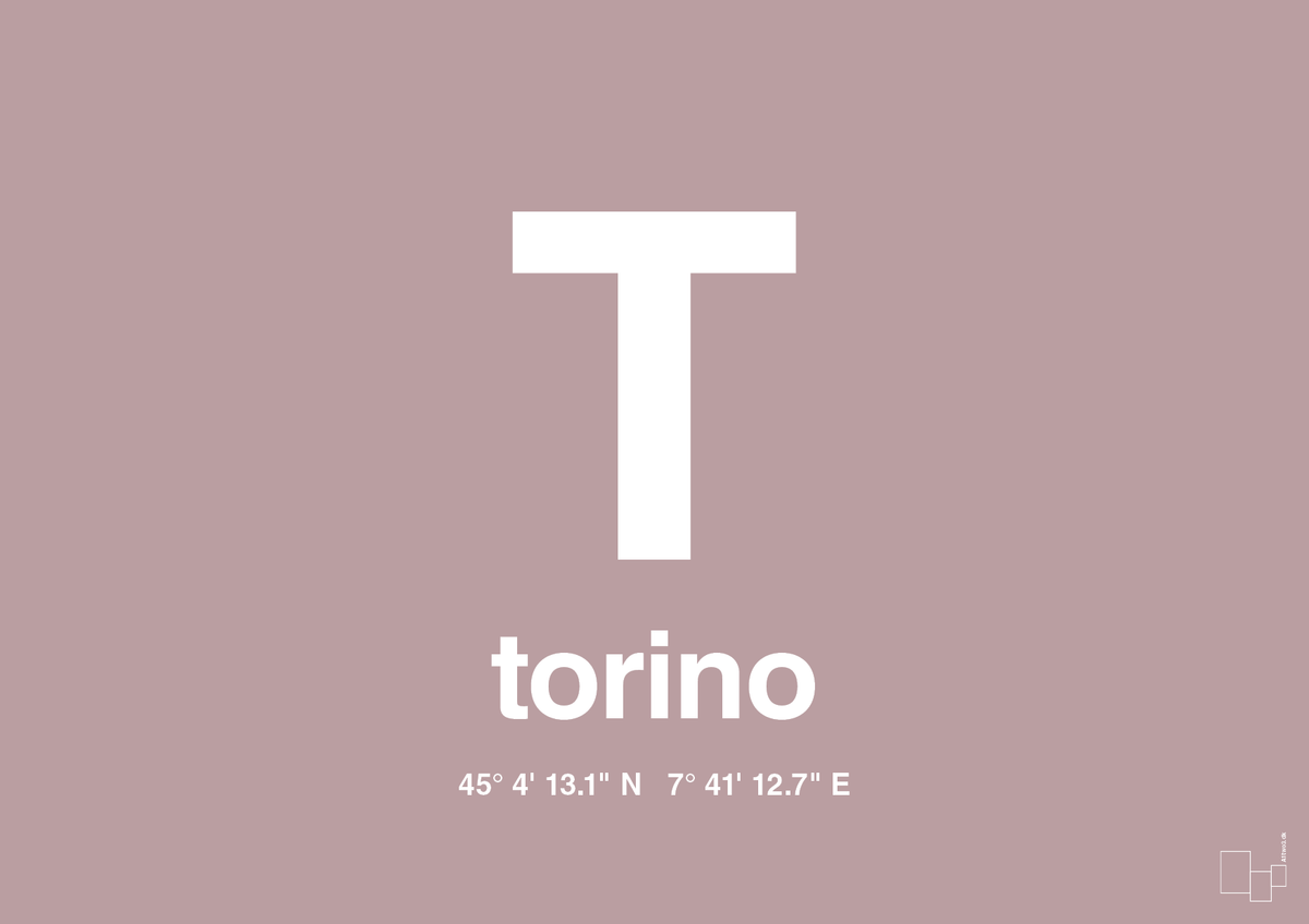plakat: byplakat torino med koordinater - light rose-Byer-A1two3