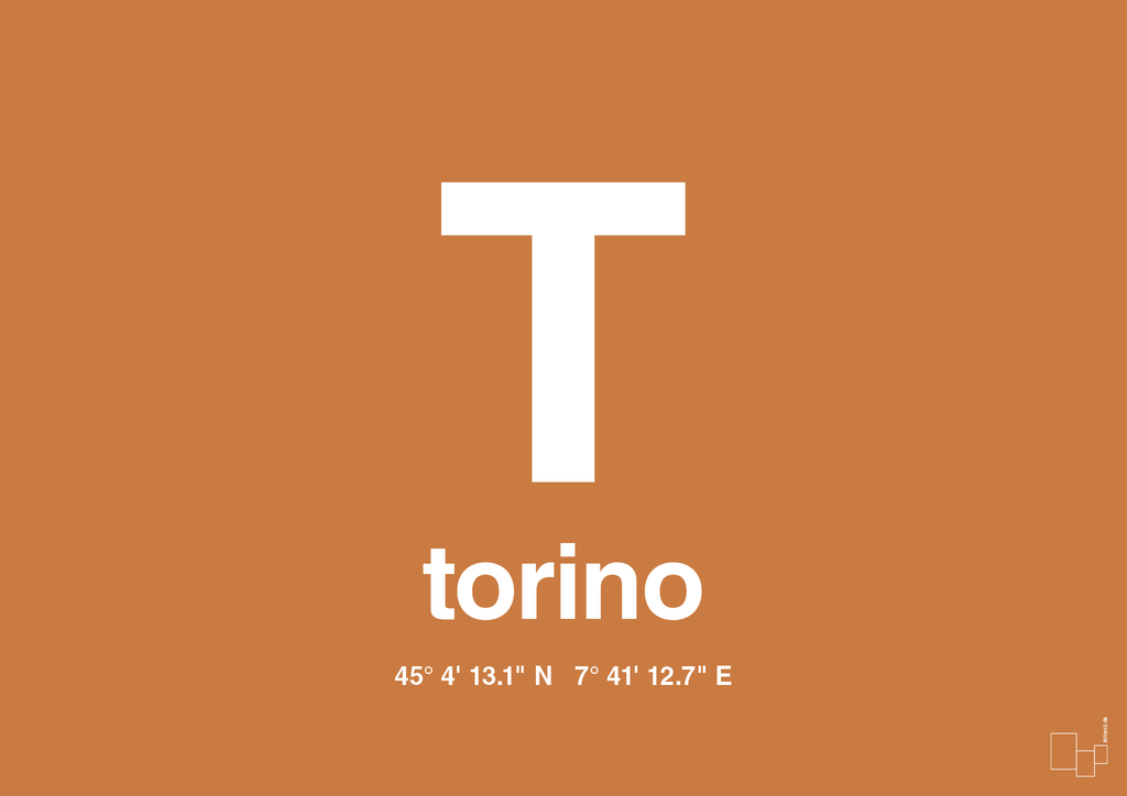 plakat: byplakat torino med koordinater - rumba orange-Byer-A1two3