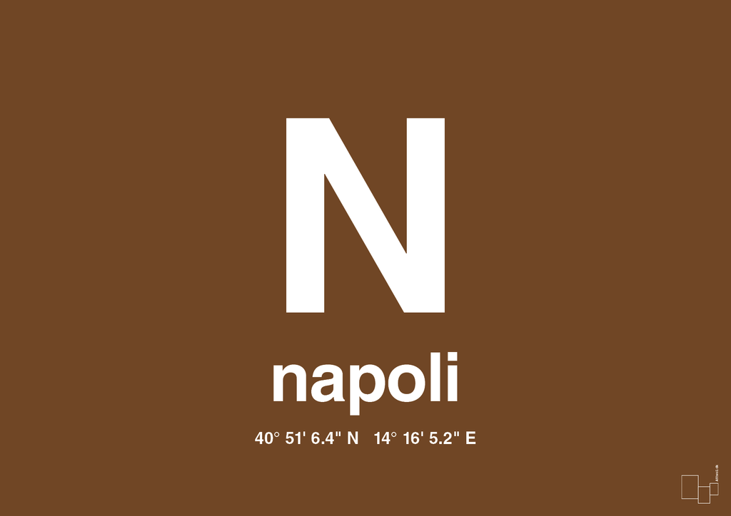 plakat: byplakat napoli med koordinater - dark brown-Byer-A1two3