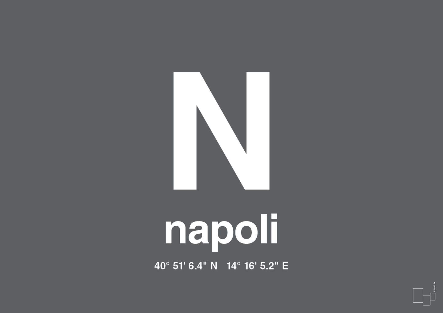 plakat: byplakat napoli med koordinater - graphic charcoal-Byer-A1two3