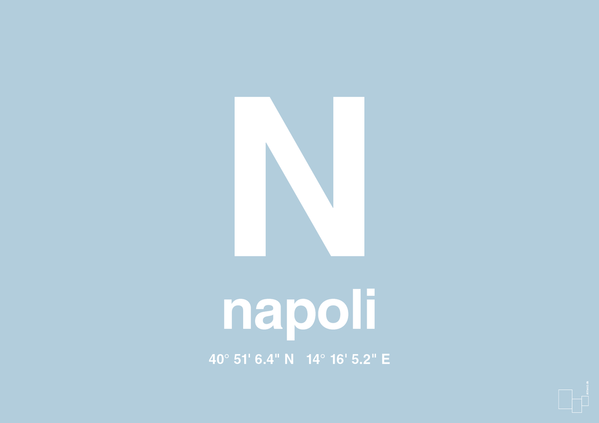 plakat: byplakat napoli med koordinater - heavenly blue-Byer-A1two3