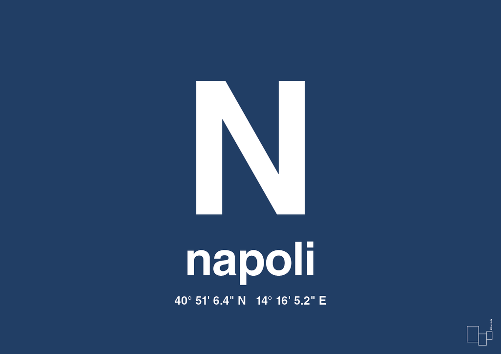 plakat: byplakat napoli med koordinater - lapis blue-Byer-A1two3