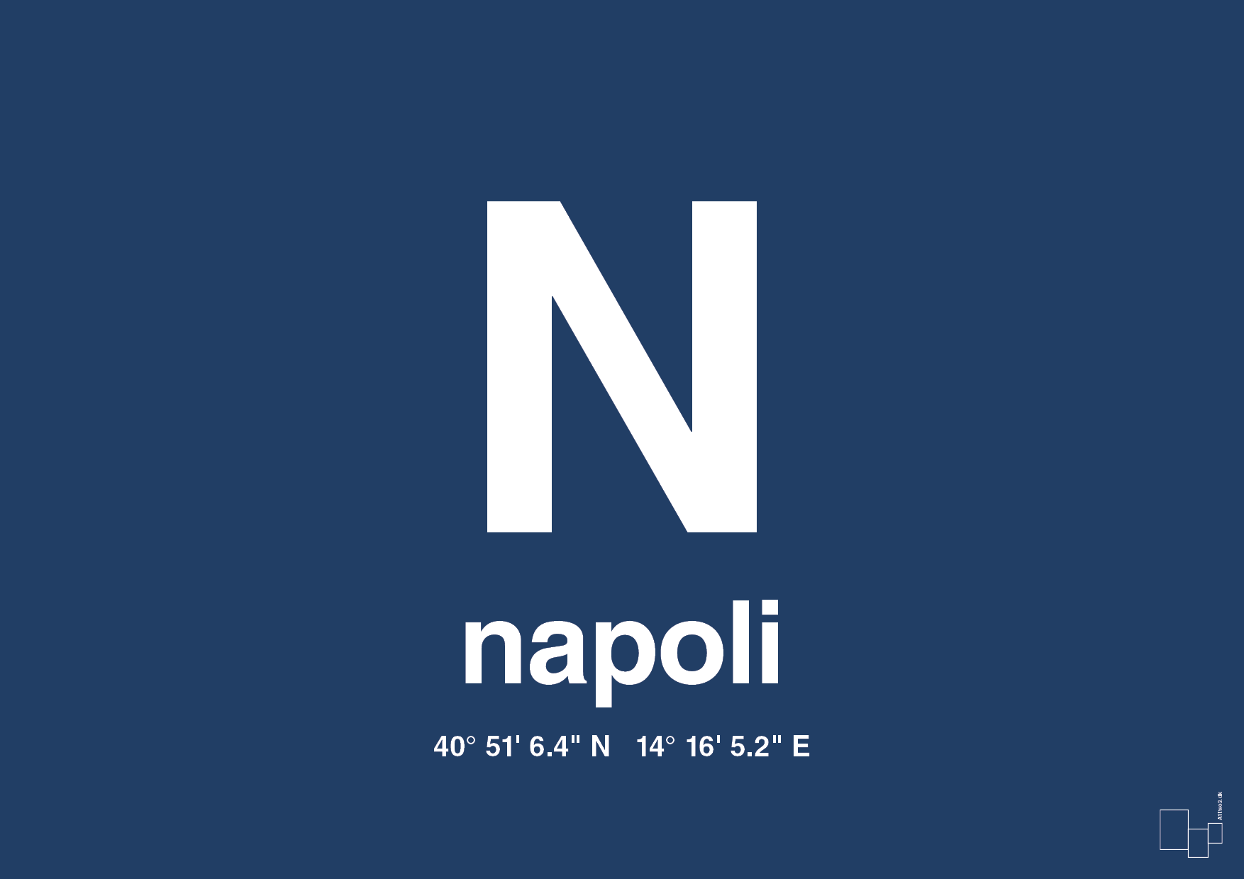 plakat: byplakat napoli med koordinater - lapis blue-Byer-A1two3