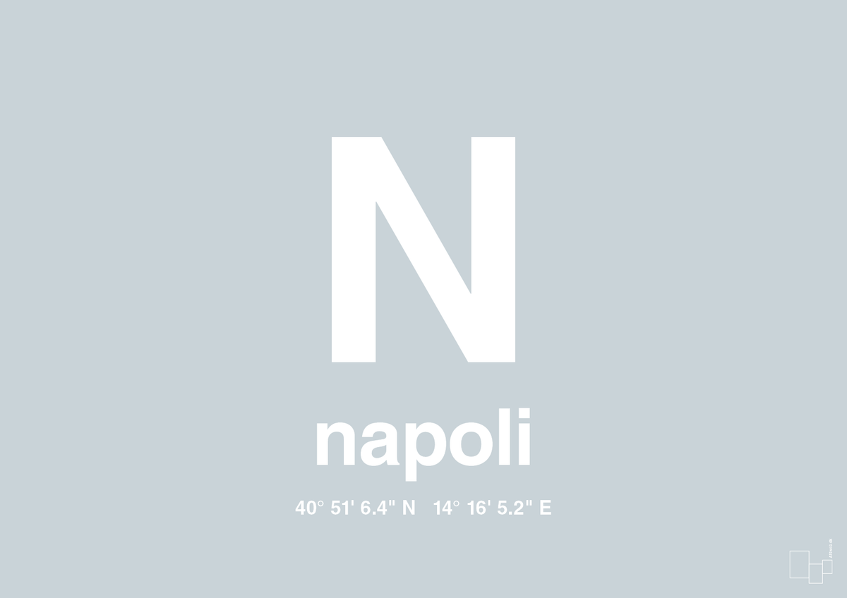 plakat: byplakat napoli med koordinater - light drizzle-Byer-A1two3