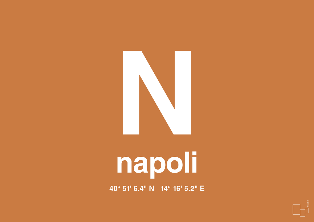 plakat: byplakat napoli med koordinater - rumba orange-Byer-A1two3