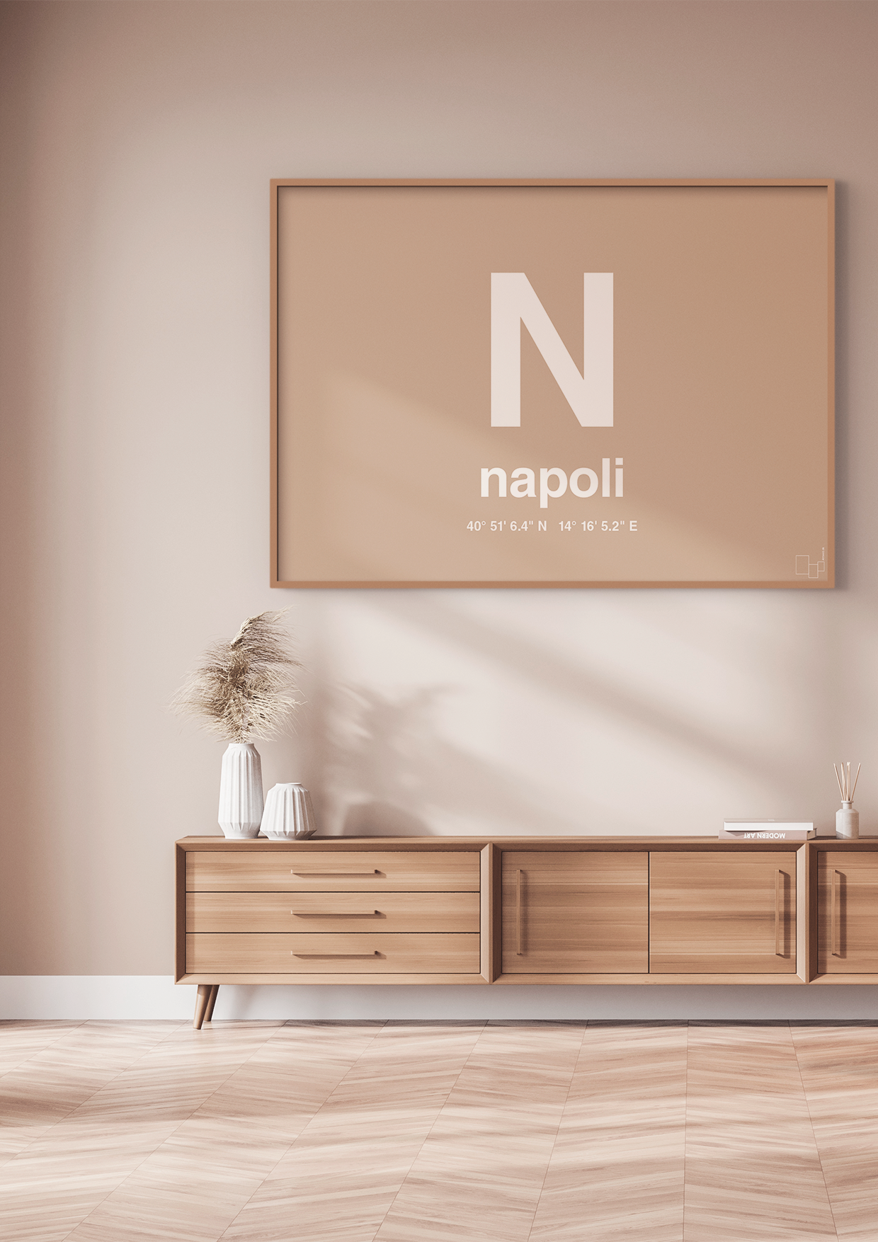 plakat: byplakat napoli med koordinater - creamy mushroom-Byer-A1two3