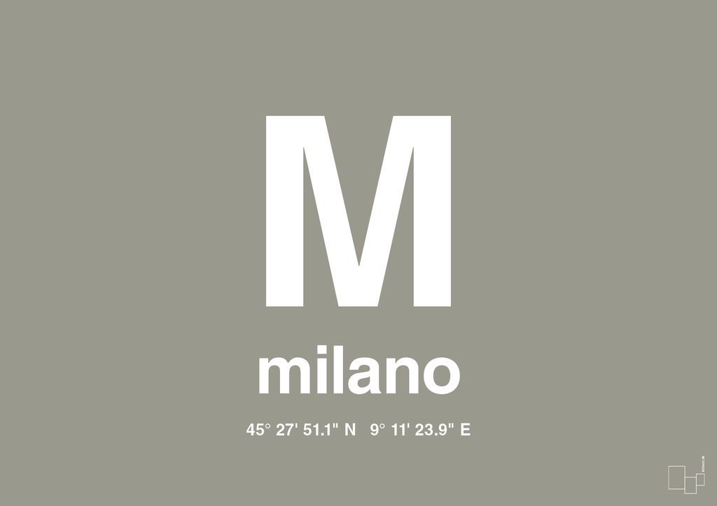 plakat: byplakat milano med koordinater - battleship gray-Byer-A1two3