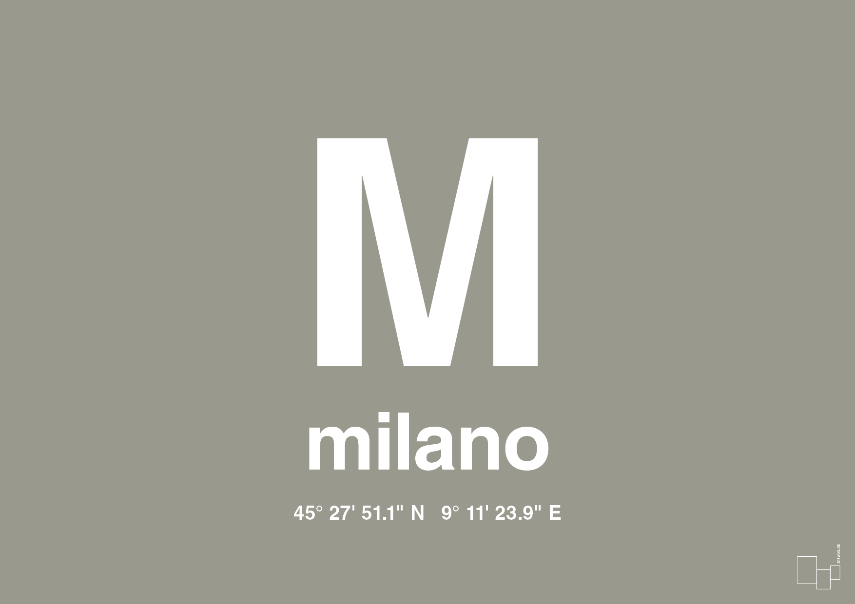 plakat: byplakat milano med koordinater - battleship gray-Byer-A1two3