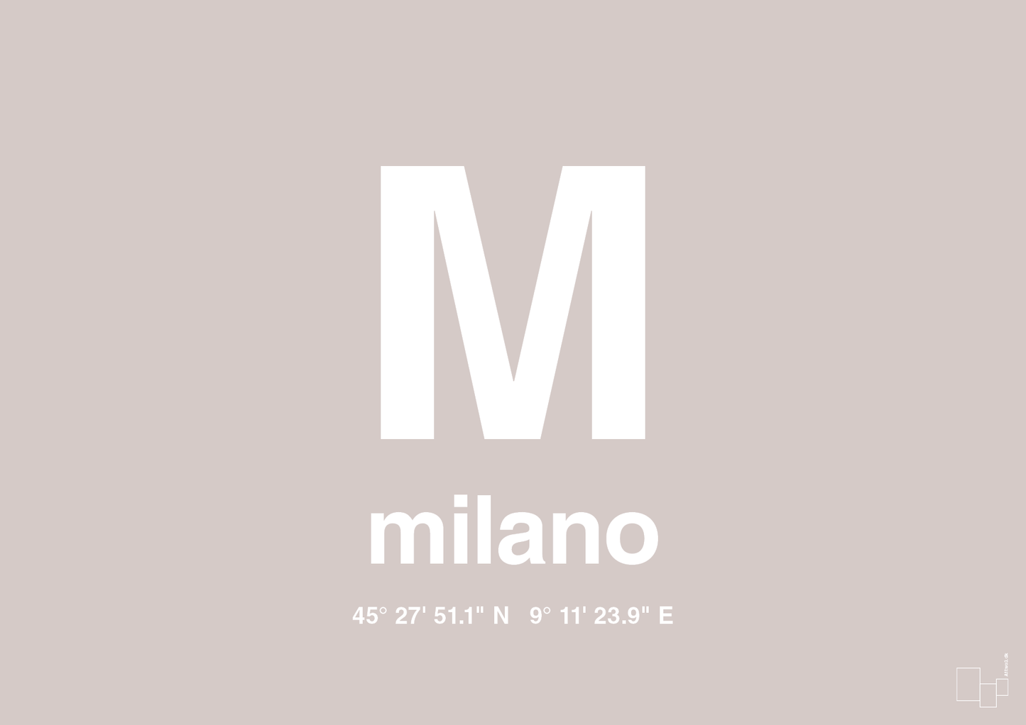 plakat: byplakat milano med koordinater - broken beige-Byer-A1two3