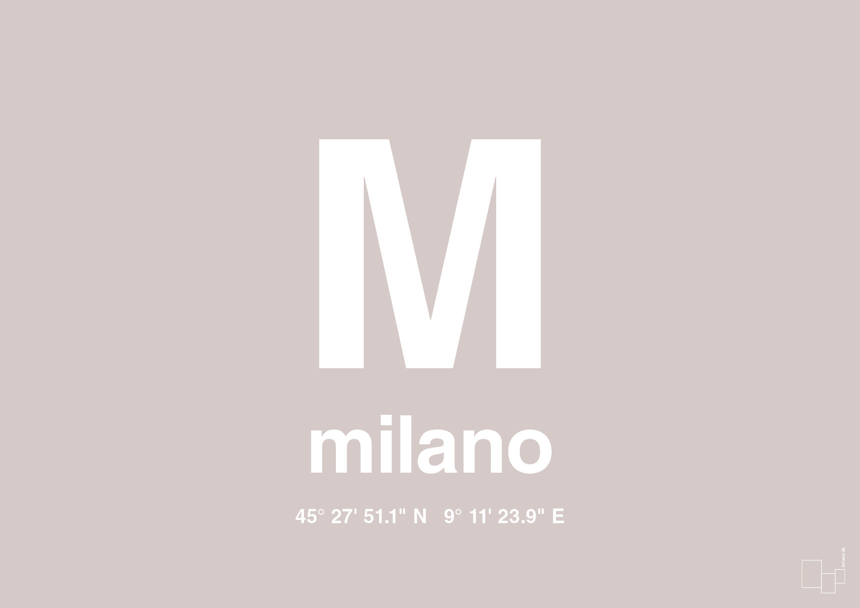 plakat: byplakat milano med koordinater - broken beige-Byer-A1two3