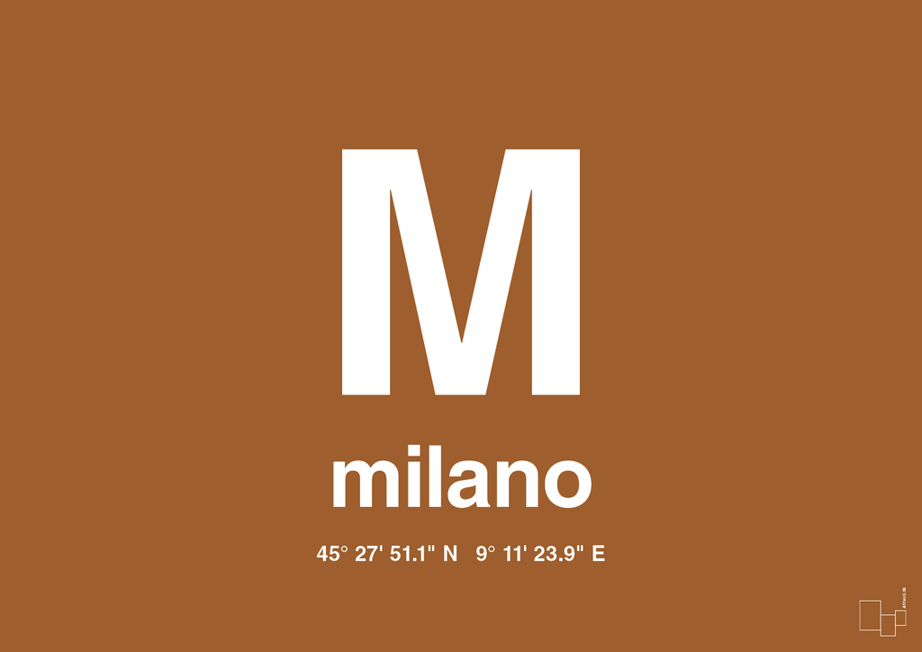 plakat: byplakat milano med koordinater - cognac-Byer-A1two3
