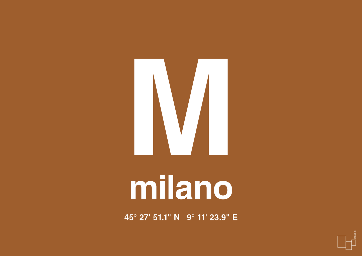 plakat: byplakat milano med koordinater - cognac-Byer-A1two3