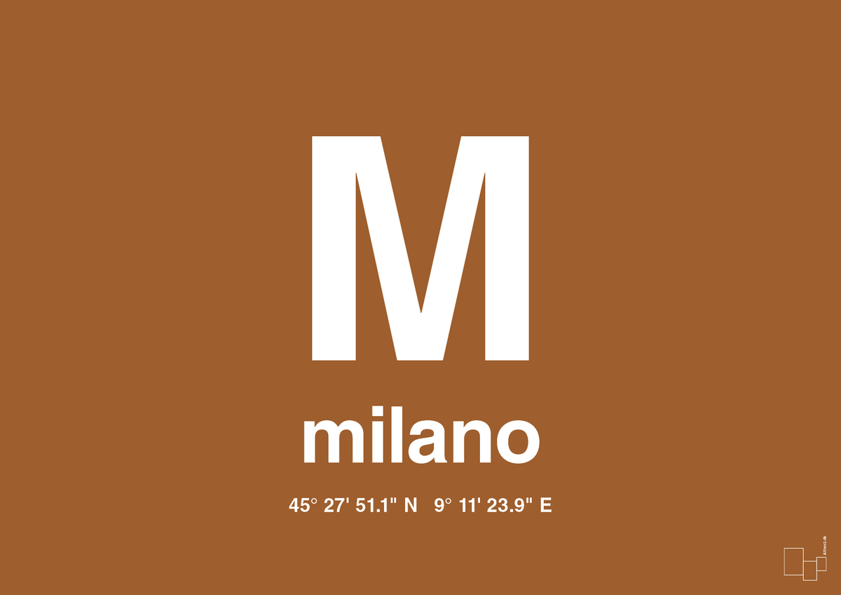 plakat: byplakat milano med koordinater - cognac-Byer-A1two3