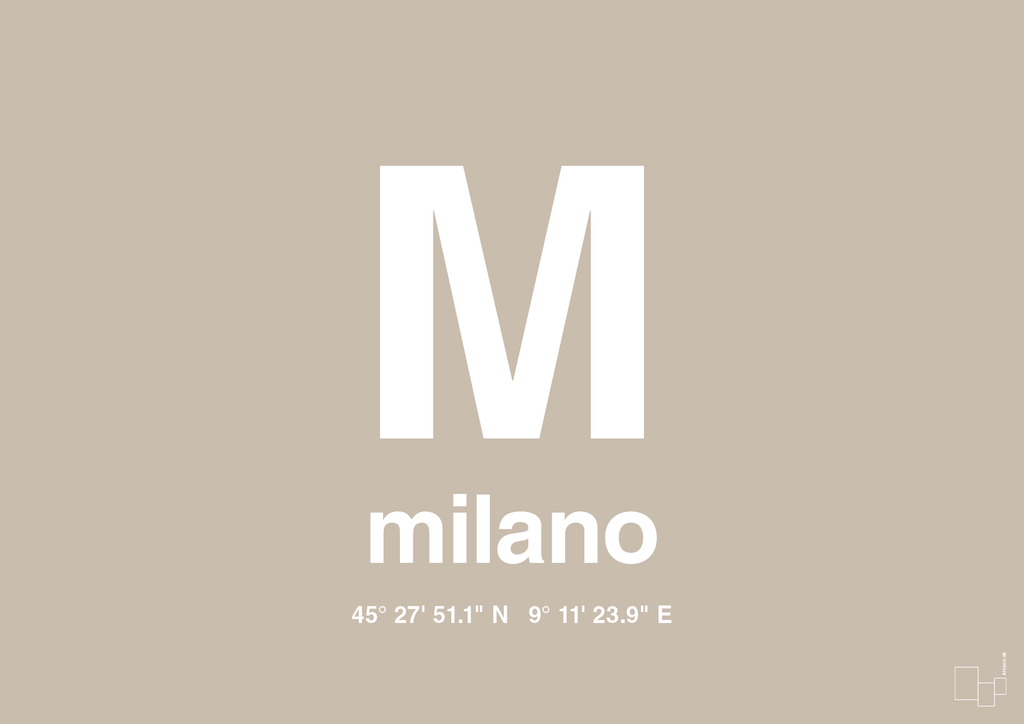 plakat: byplakat milano med koordinater - creamy mushroom-Byer-A1two3