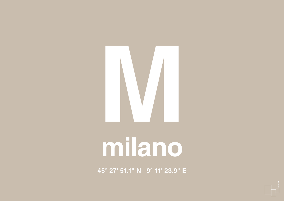 plakat: byplakat milano med koordinater - creamy mushroom-Byer-A1two3