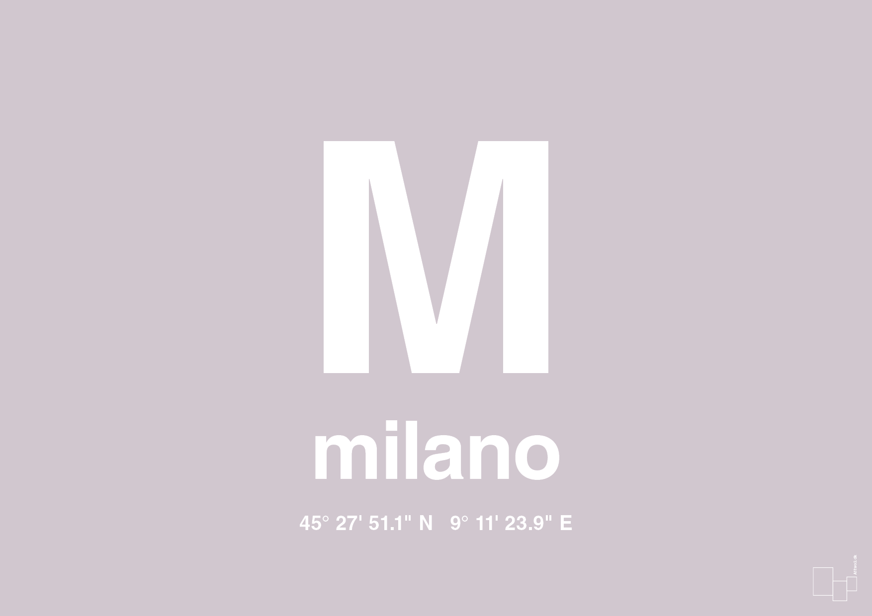 plakat: byplakat milano med koordinater - dusty lilac-Byer-A1two3