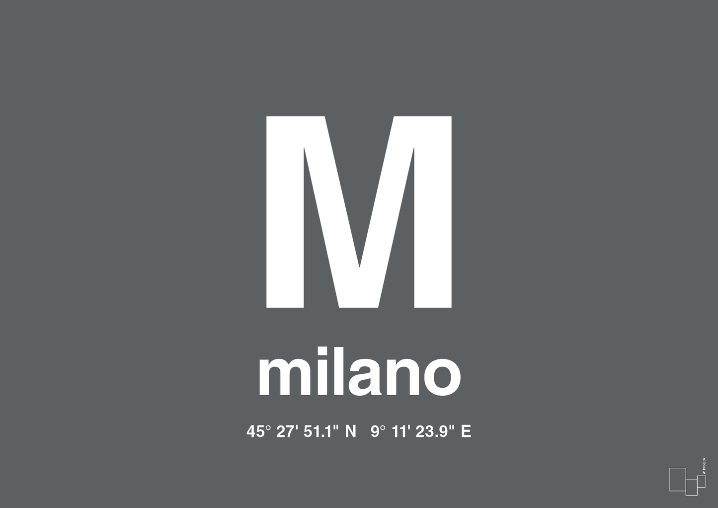 plakat: byplakat milano med koordinater - graphic charcoal-Byer-A1two3