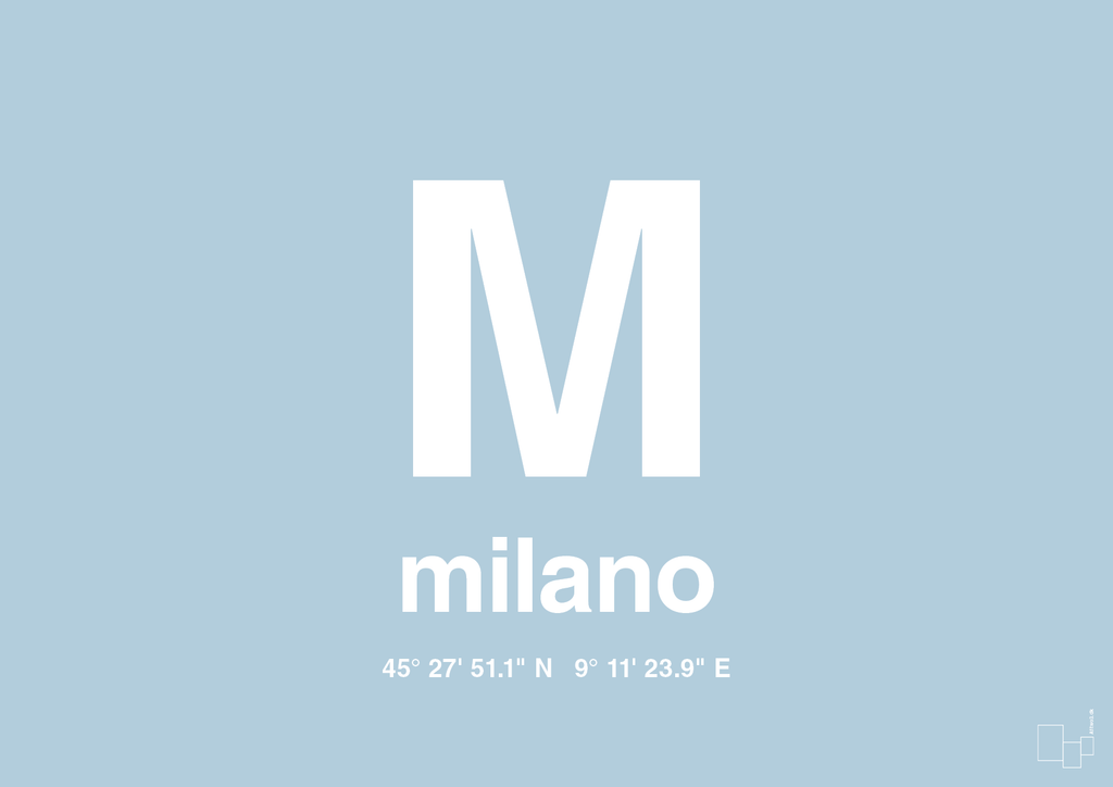 plakat: byplakat milano med koordinater - heavenly blue-Byer-A1two3