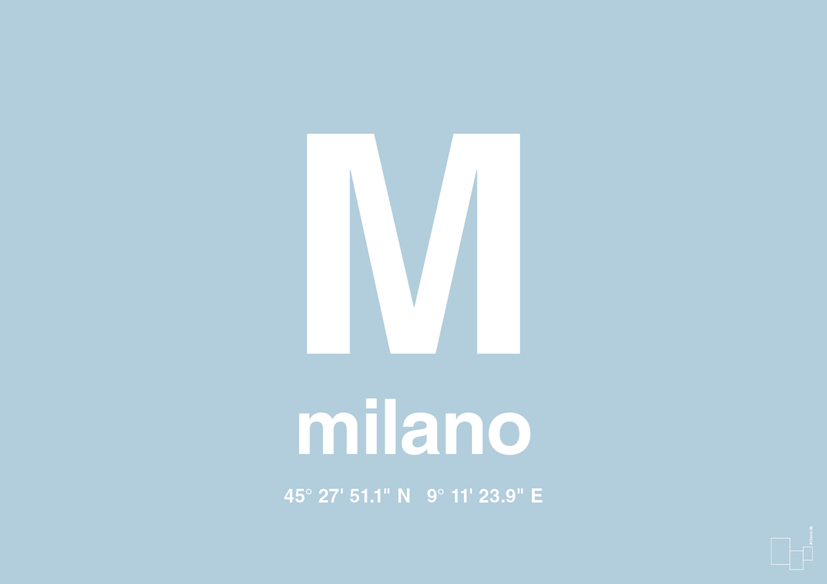 plakat: byplakat milano med koordinater - heavenly blue-Byer-A1two3