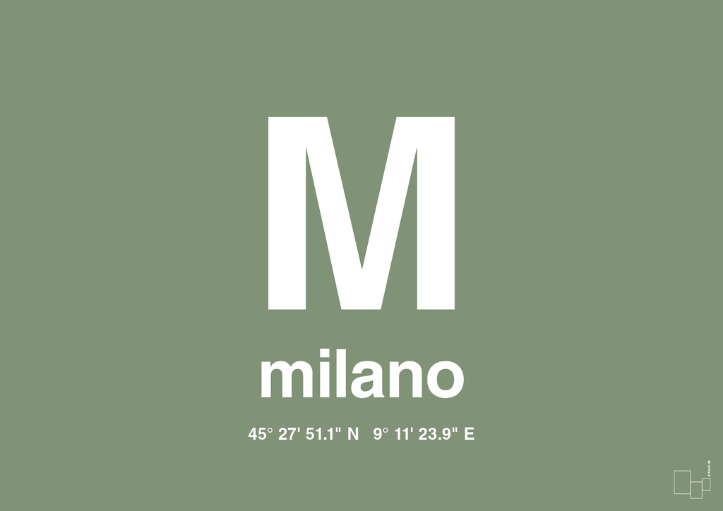 plakat: byplakat milano med koordinater - jade-Byer-A1two3