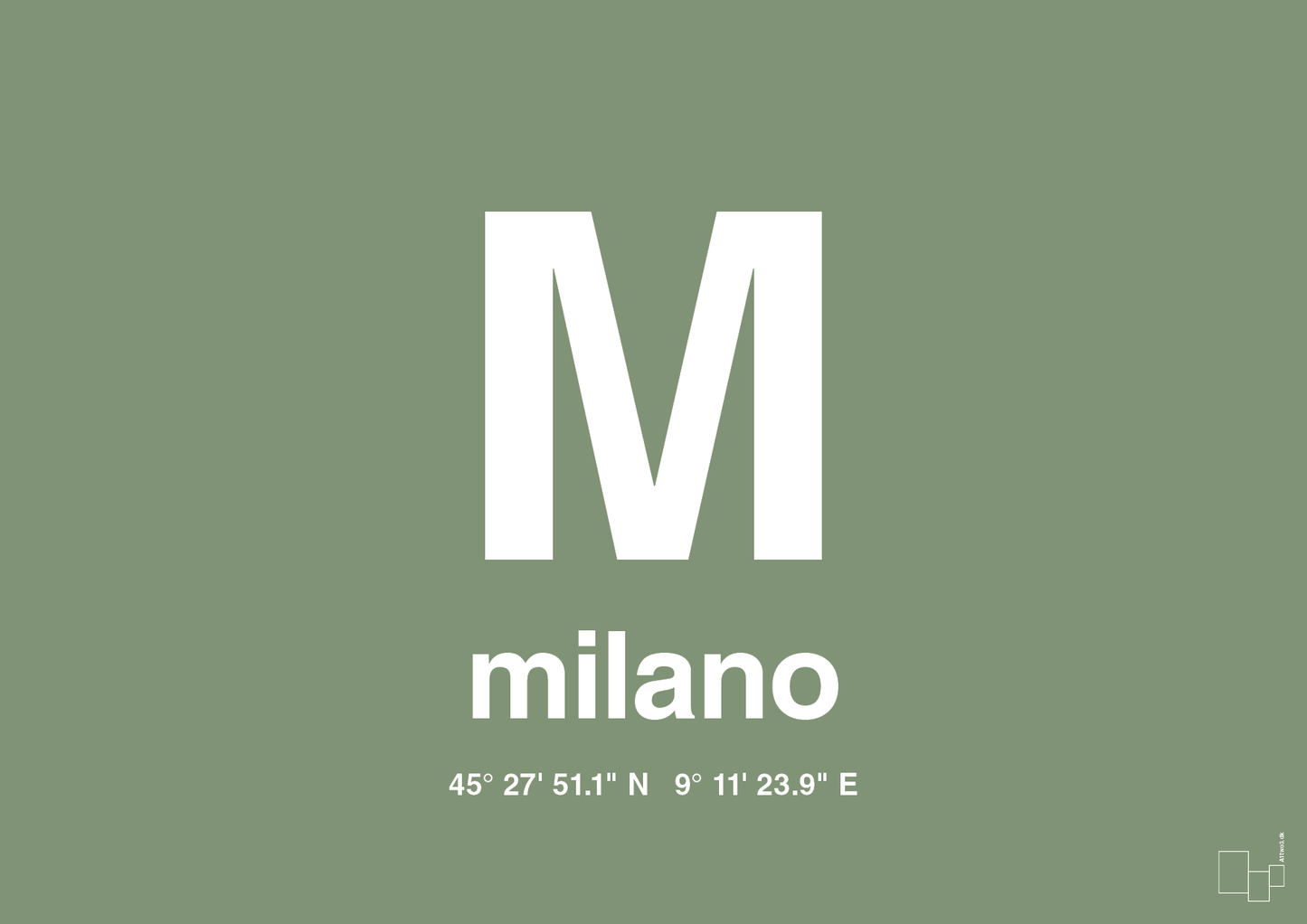 plakat: byplakat milano med koordinater - jade-Byer-A1two3