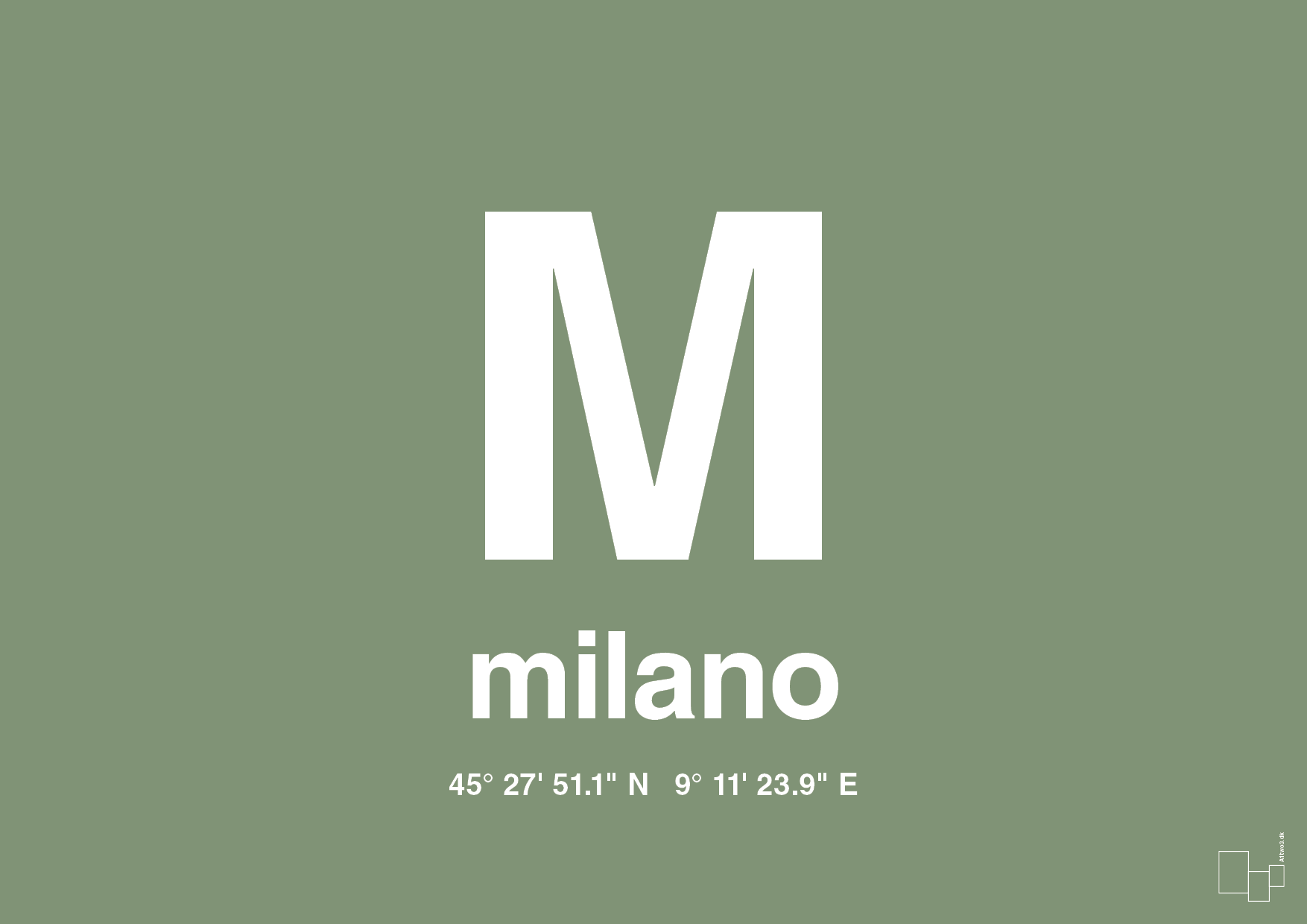 plakat: byplakat milano med koordinater - jade-Byer-A1two3