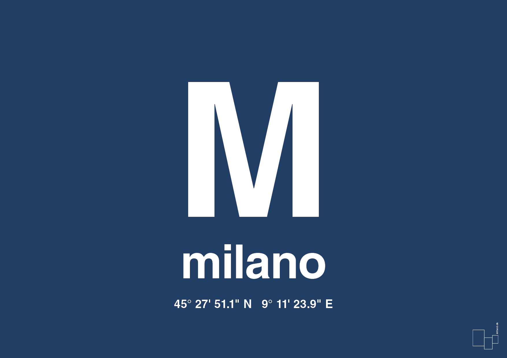 plakat: byplakat milano med koordinater - lapis blue-Byer-A1two3