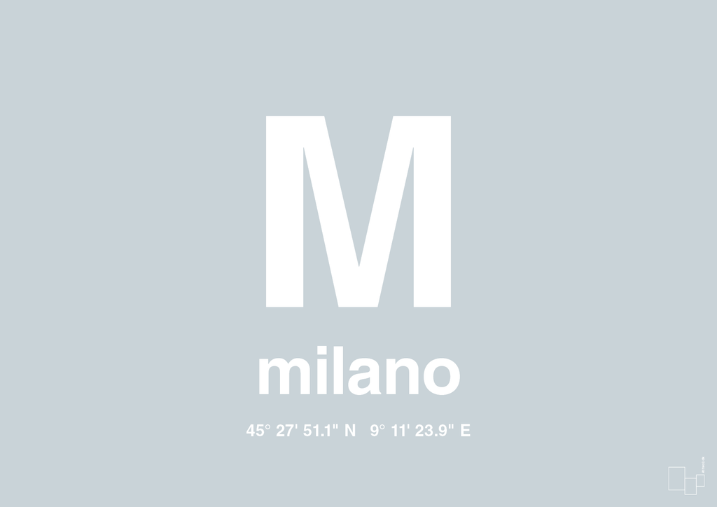 plakat: byplakat milano med koordinater - light drizzle-Byer-A1two3