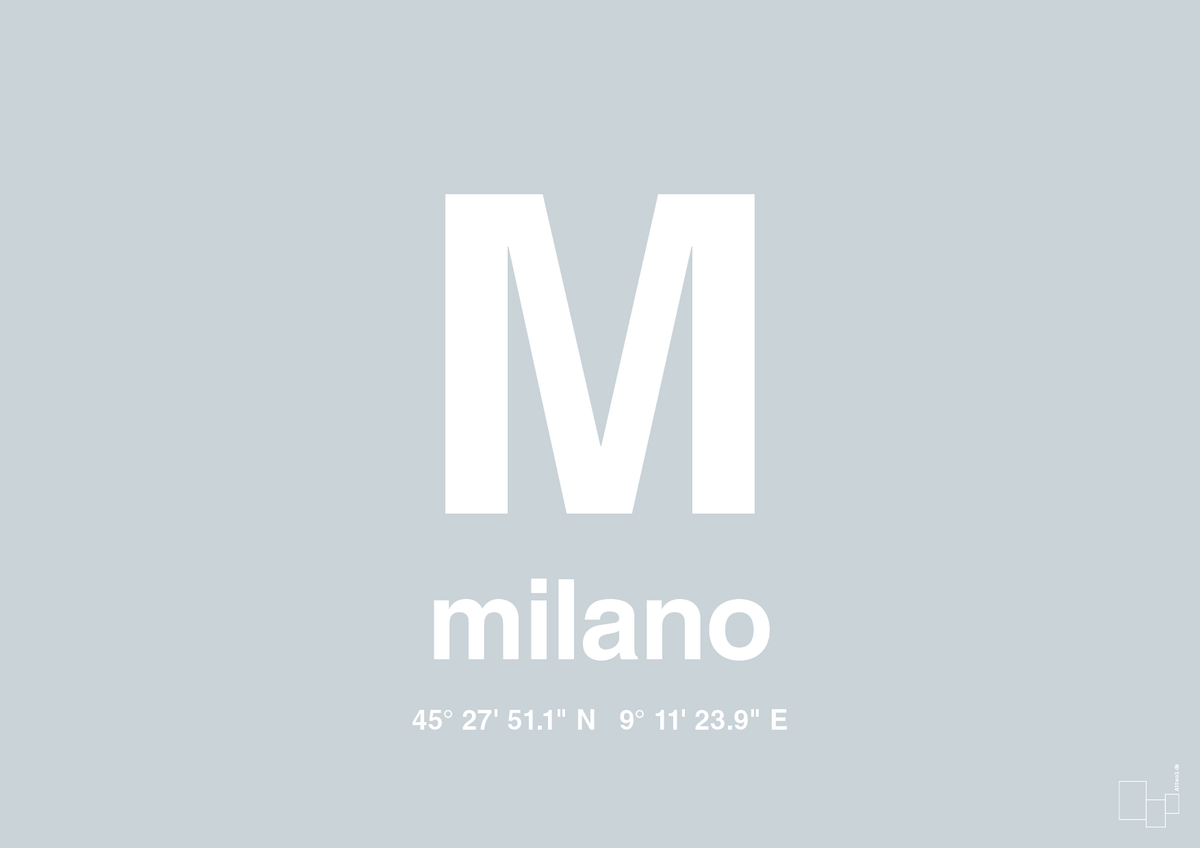 plakat: byplakat milano med koordinater - light drizzle-Byer-A1two3