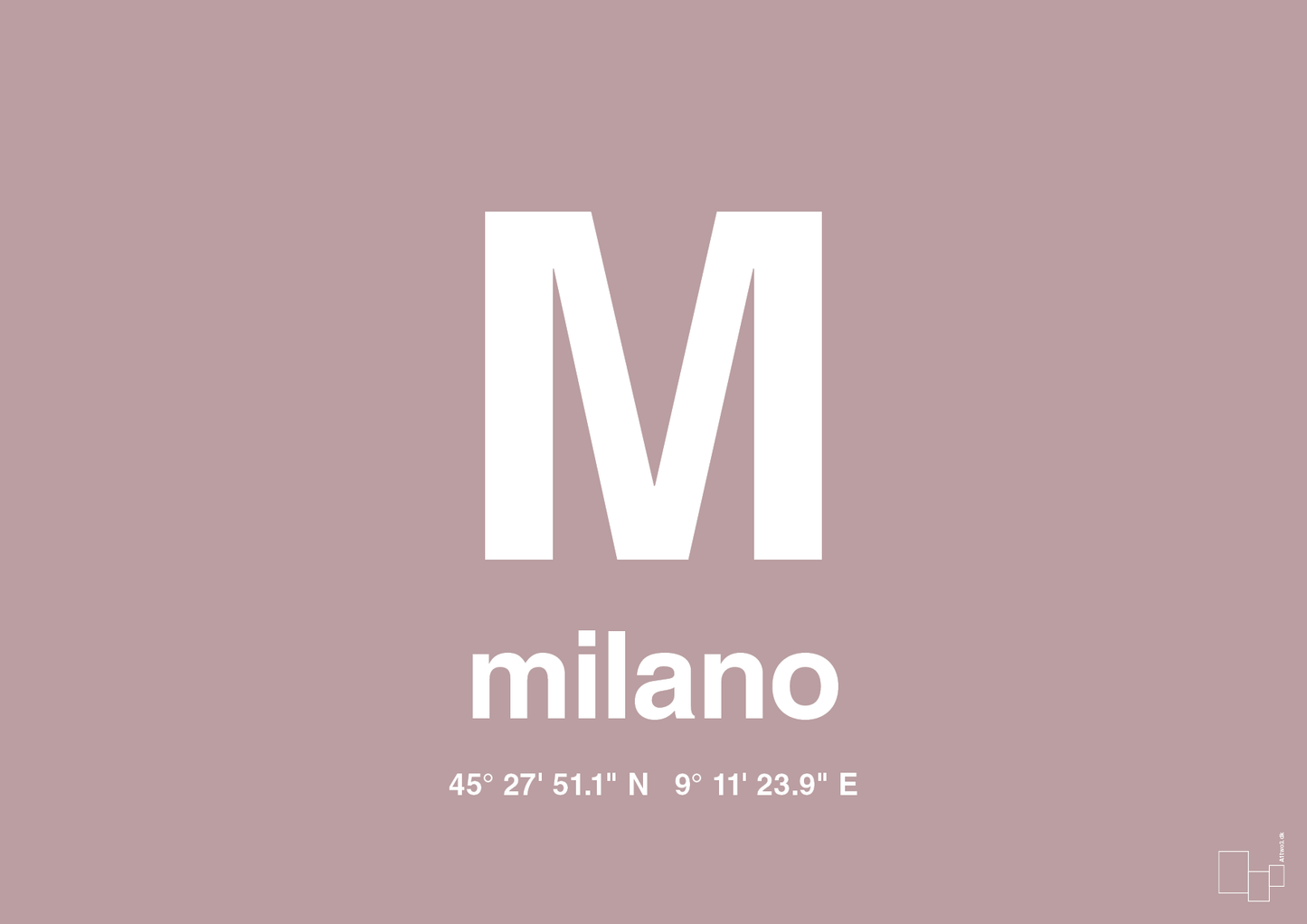plakat: byplakat milano med koordinater - light rose-Byer-A1two3