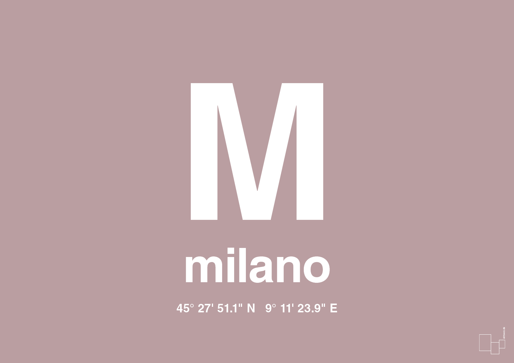 plakat: byplakat milano med koordinater - light rose-Byer-A1two3