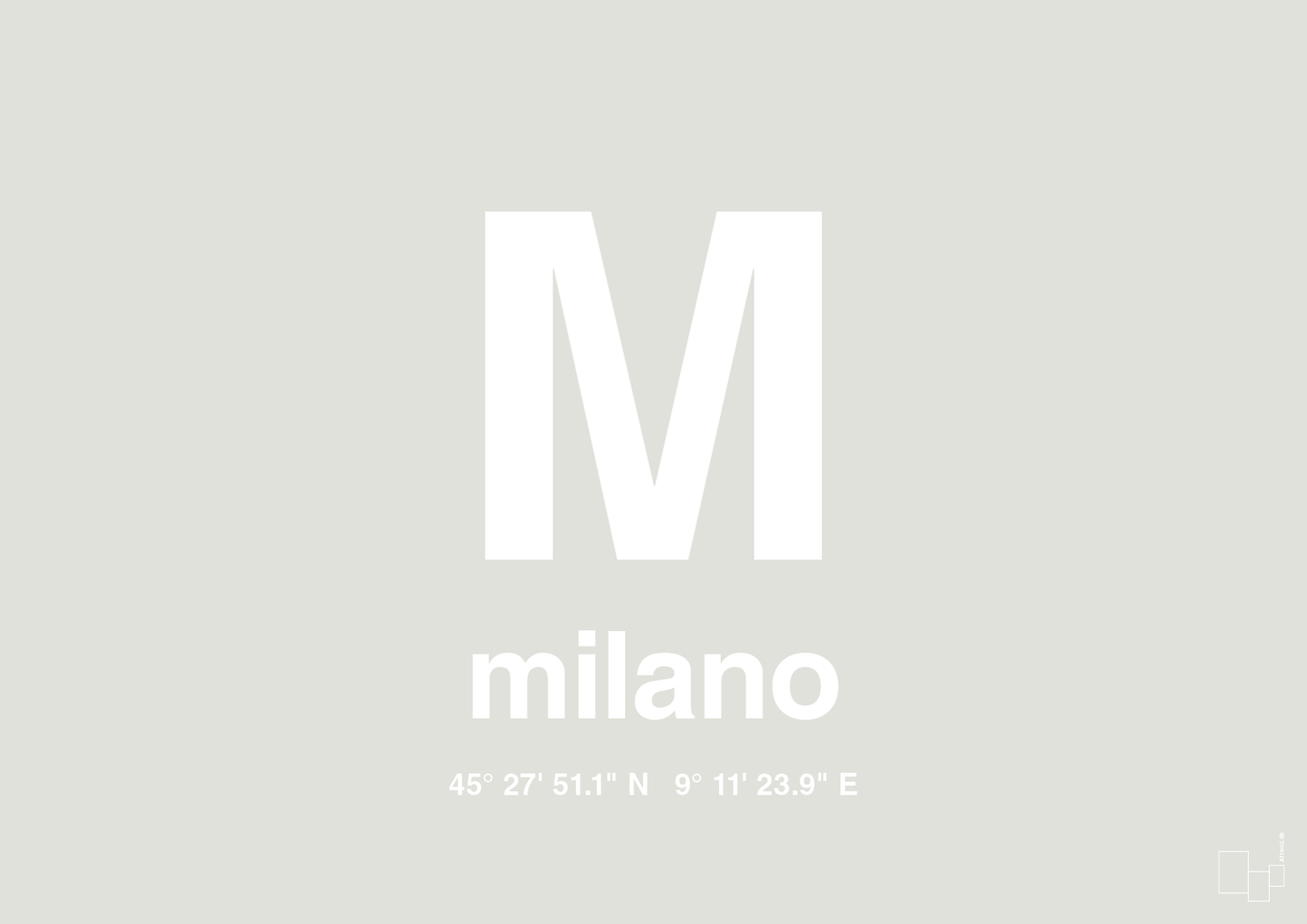 plakat: byplakat milano med koordinater - painters white-Byer-A1two3