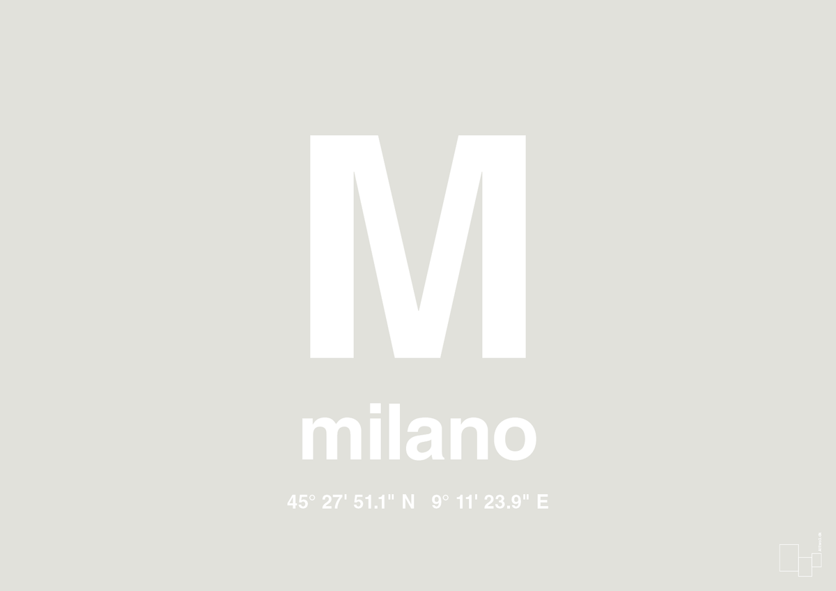 plakat: byplakat milano med koordinater - painters white-Byer-A1two3