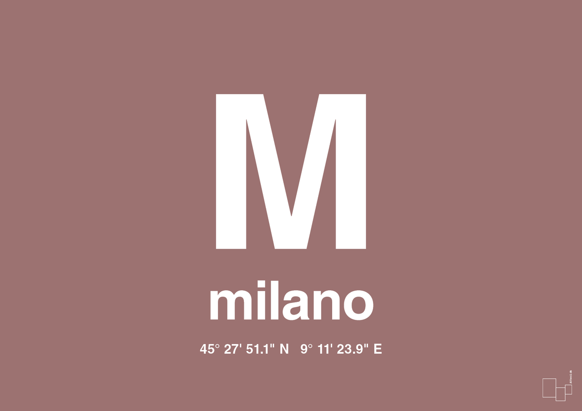 plakat: byplakat milano med koordinater - plum-Byer-A1two3