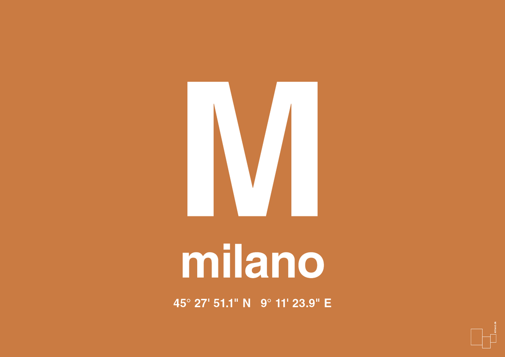 plakat: byplakat milano med koordinater - rumba orange-Byer-A1two3