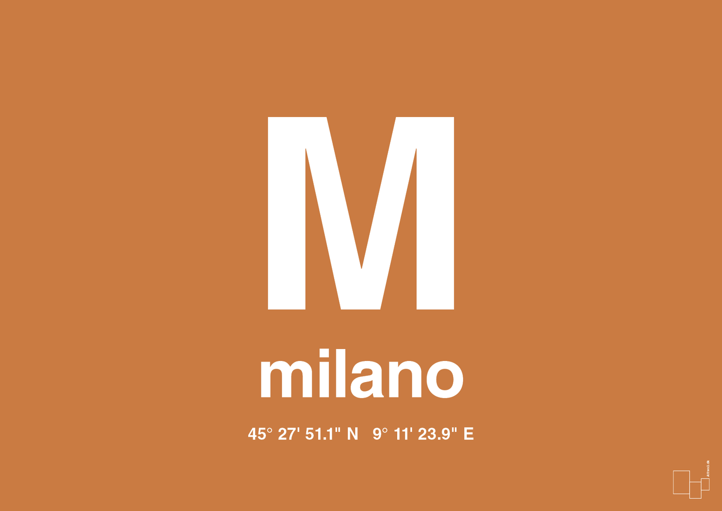 plakat: byplakat milano med koordinater - rumba orange-Byer-A1two3