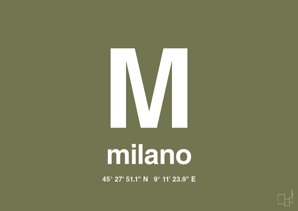 plakat: byplakat milano med koordinater - secret meadow-Byer-A1two3