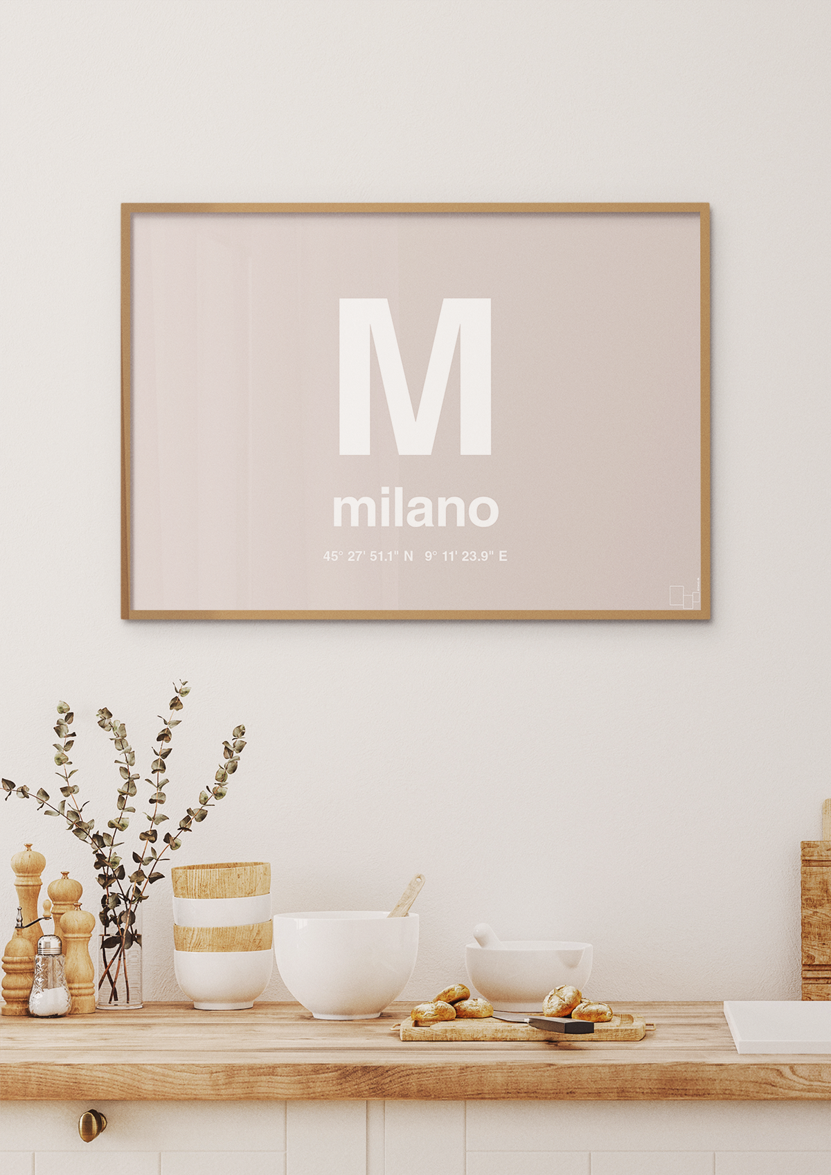 plakat: byplakat milano med koordinater - cider spice-Byer-A1two3