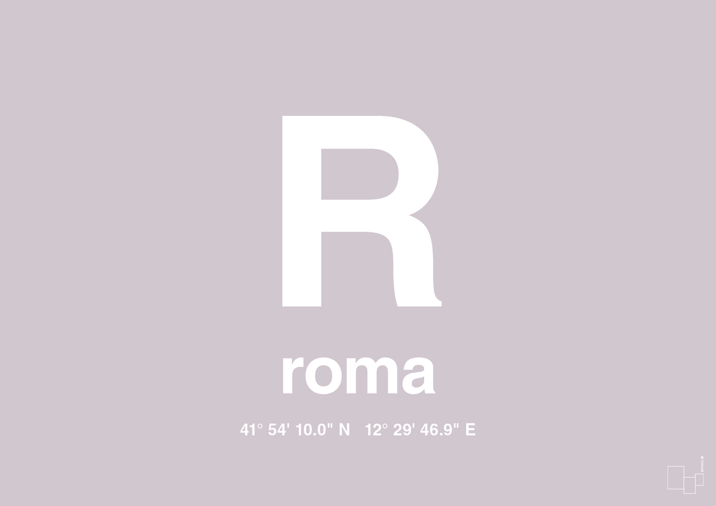 plakat: byplakat rom med koordinater - dusty lilac-Byer-A1two3