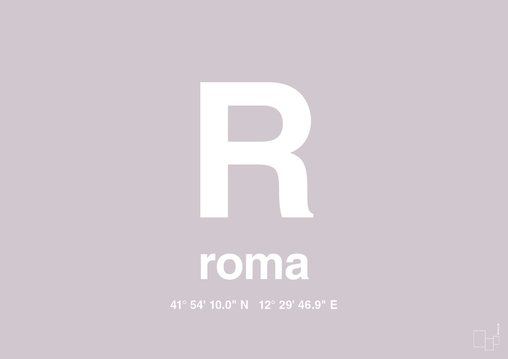 plakat: byplakat rom med koordinater - dusty lilac-Byer-A1two3