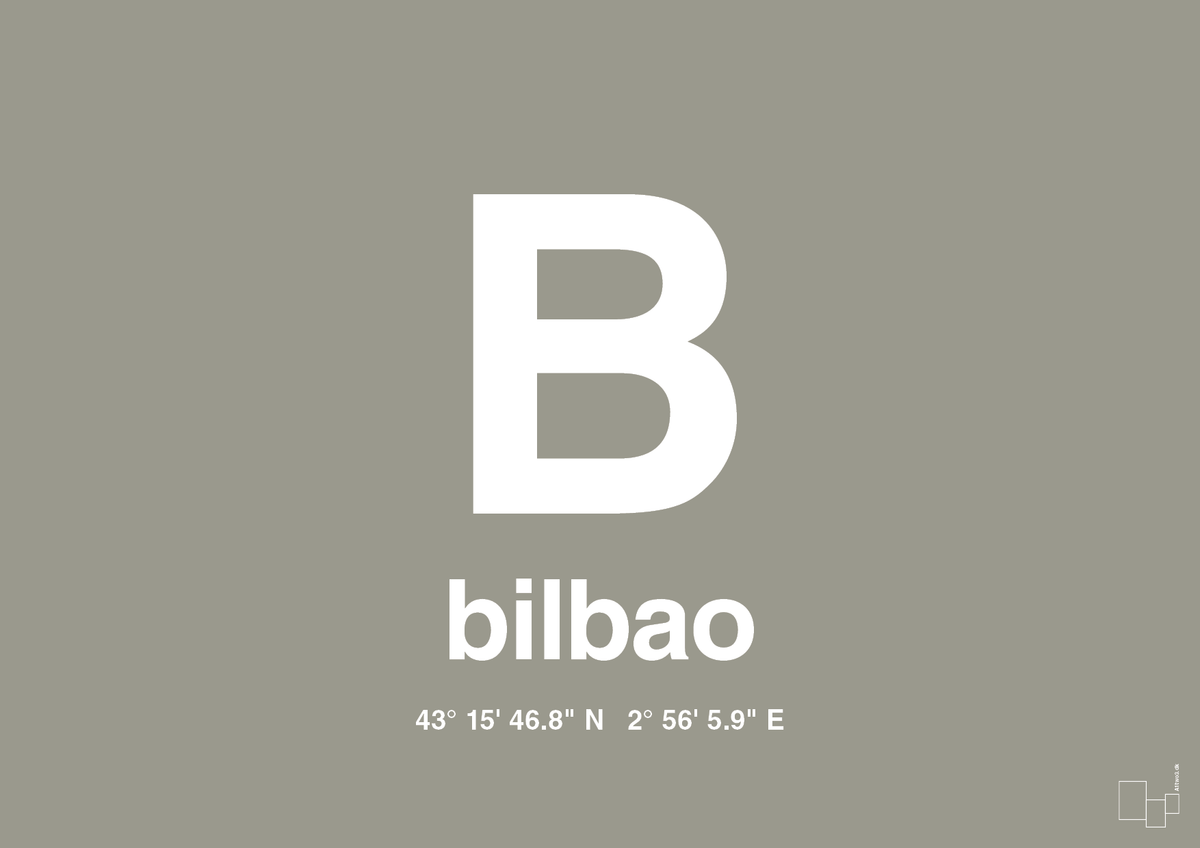 plakat: byplakat bilbao med koordinater - battleship gray-Byer-A1two3