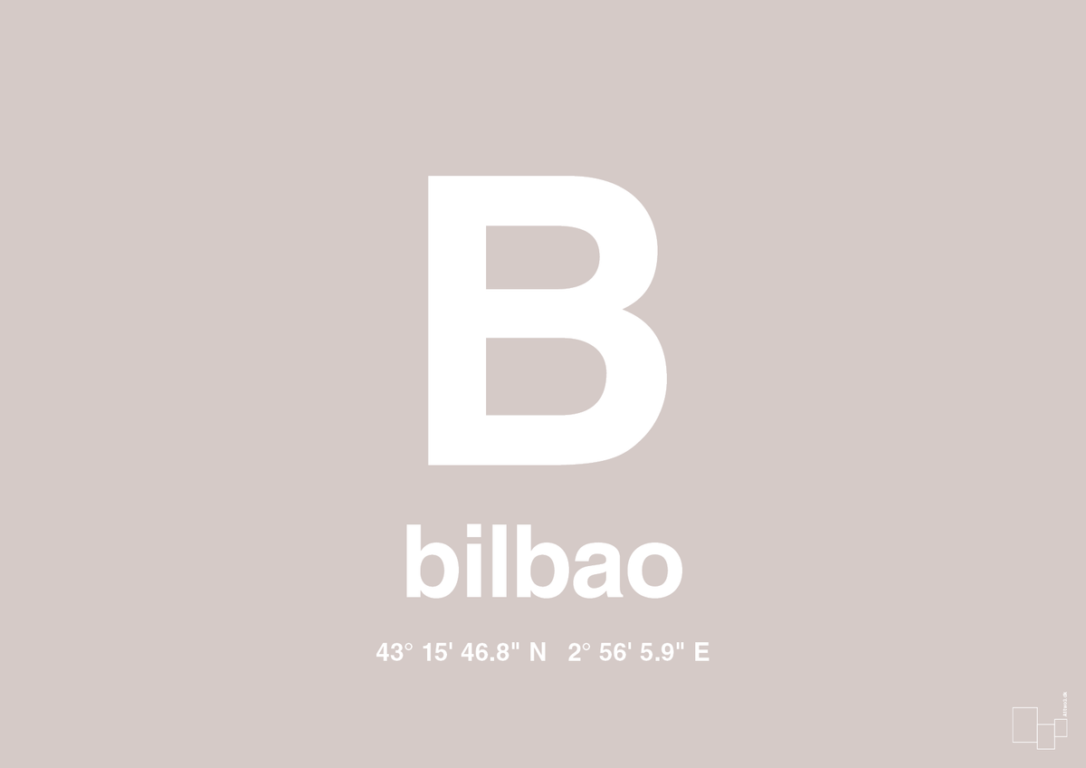 plakat: byplakat bilbao med koordinater - broken beige-Byer-A1two3